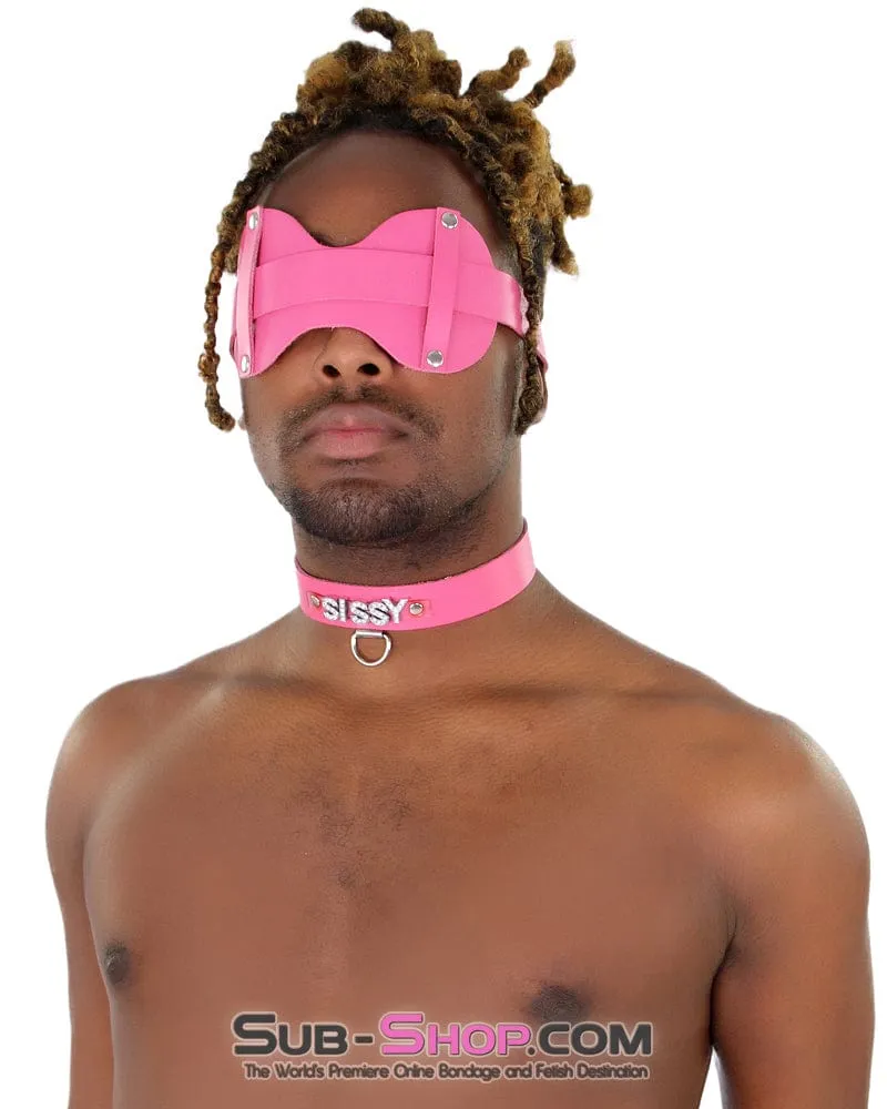 7176A-SIS      SISSY Man Boi Hussy Hot Pink Feminization Leather Rhinestone Letter Collar