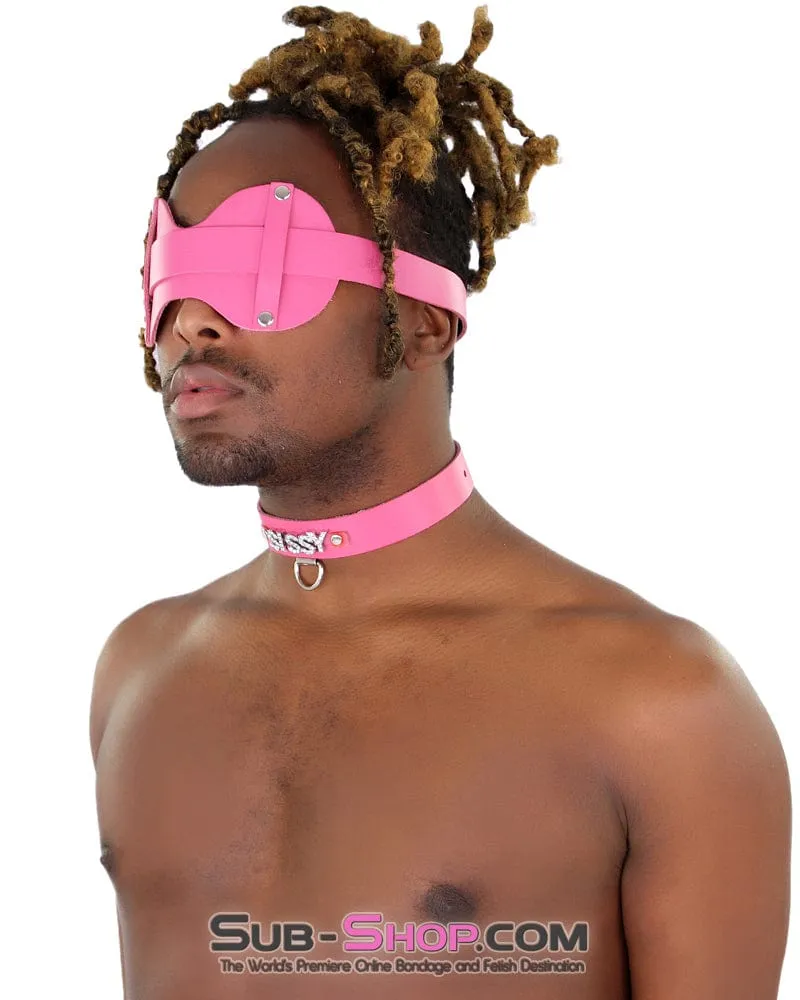 7176A-SIS      SISSY Man Boi Hussy Hot Pink Feminization Leather Rhinestone Letter Collar