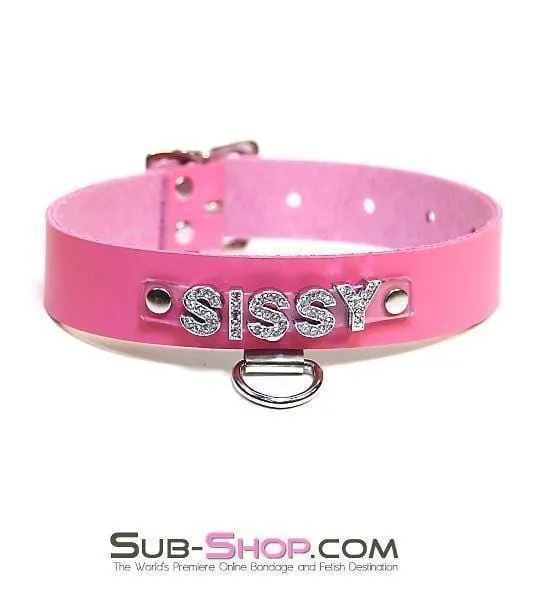 7176A-SIS      SISSY Man Boi Hussy Hot Pink Feminization Leather Rhinestone Letter Collar