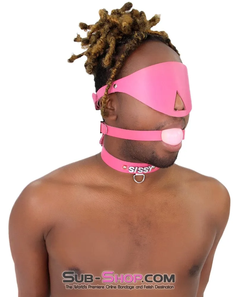 7176A-SIS      SISSY Man Boi Hussy Hot Pink Feminization Leather Rhinestone Letter Collar