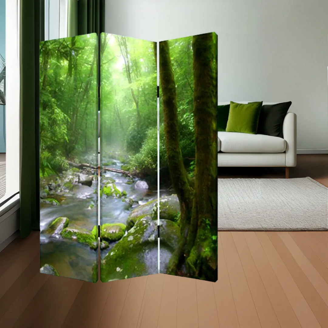 72" Green CanvasFolding Three Panel Screen Room Divider