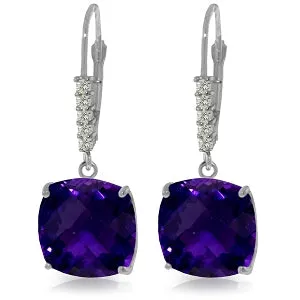 7.35 Carat 14K Solid White Gold Leverback Earrings Natural Diamond Amethyst