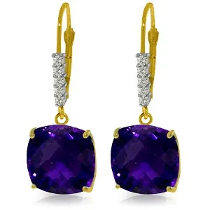 7.35 Carat 14K Solid Yellow Gold Leverback Earrings Natural Diamond Amethyst