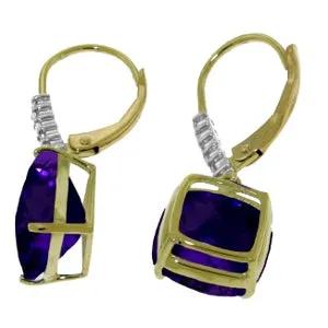 7.35 Carat 14K Solid Yellow Gold Leverback Earrings Natural Diamond Amethyst