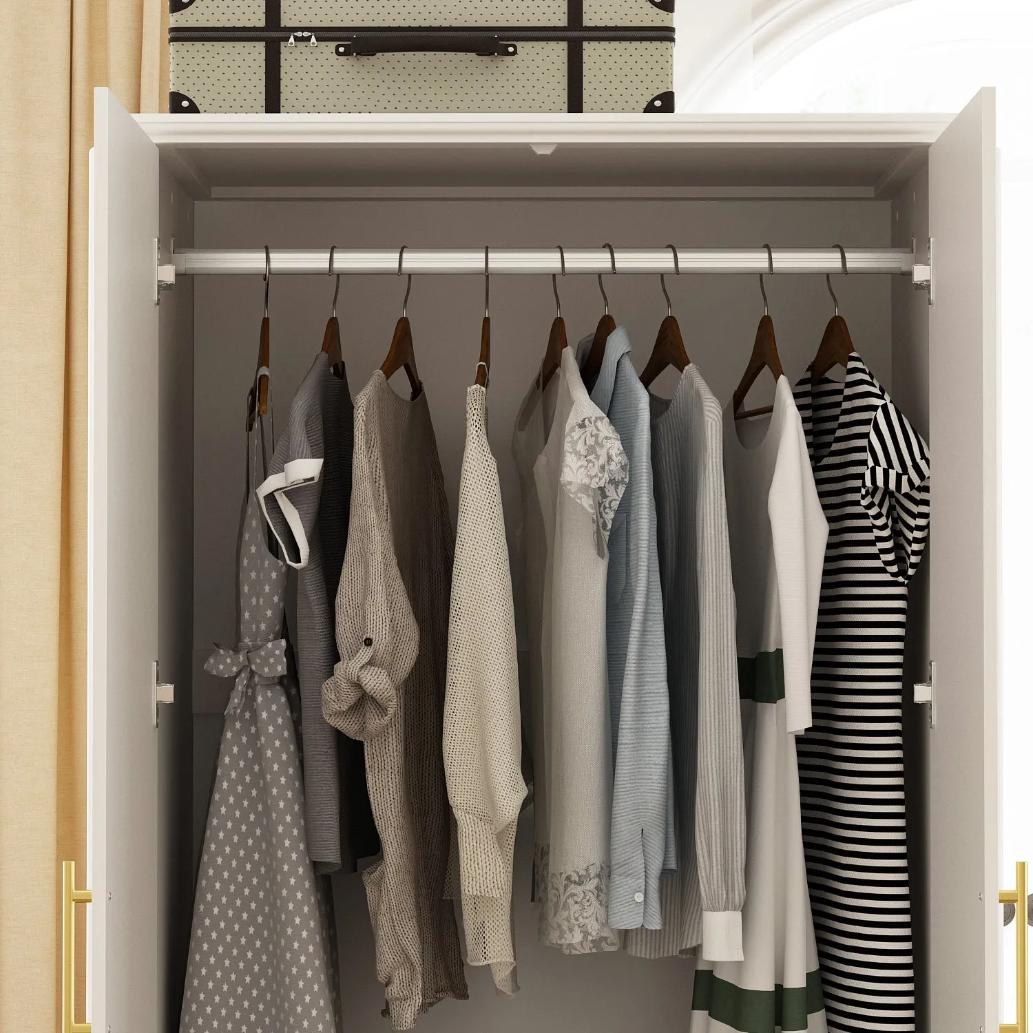 74.8" Large Modular Wardrobe with Glass Doors and Drawers