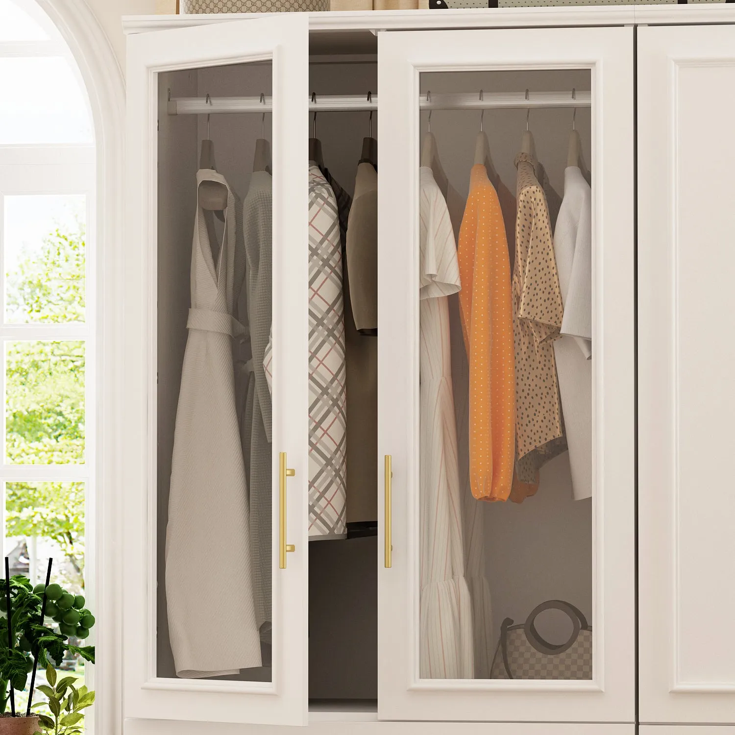 74.8" Large Modular Wardrobe with Glass Doors and Drawers