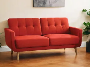 74" Red Linen Sofa With Wood Brown Legs