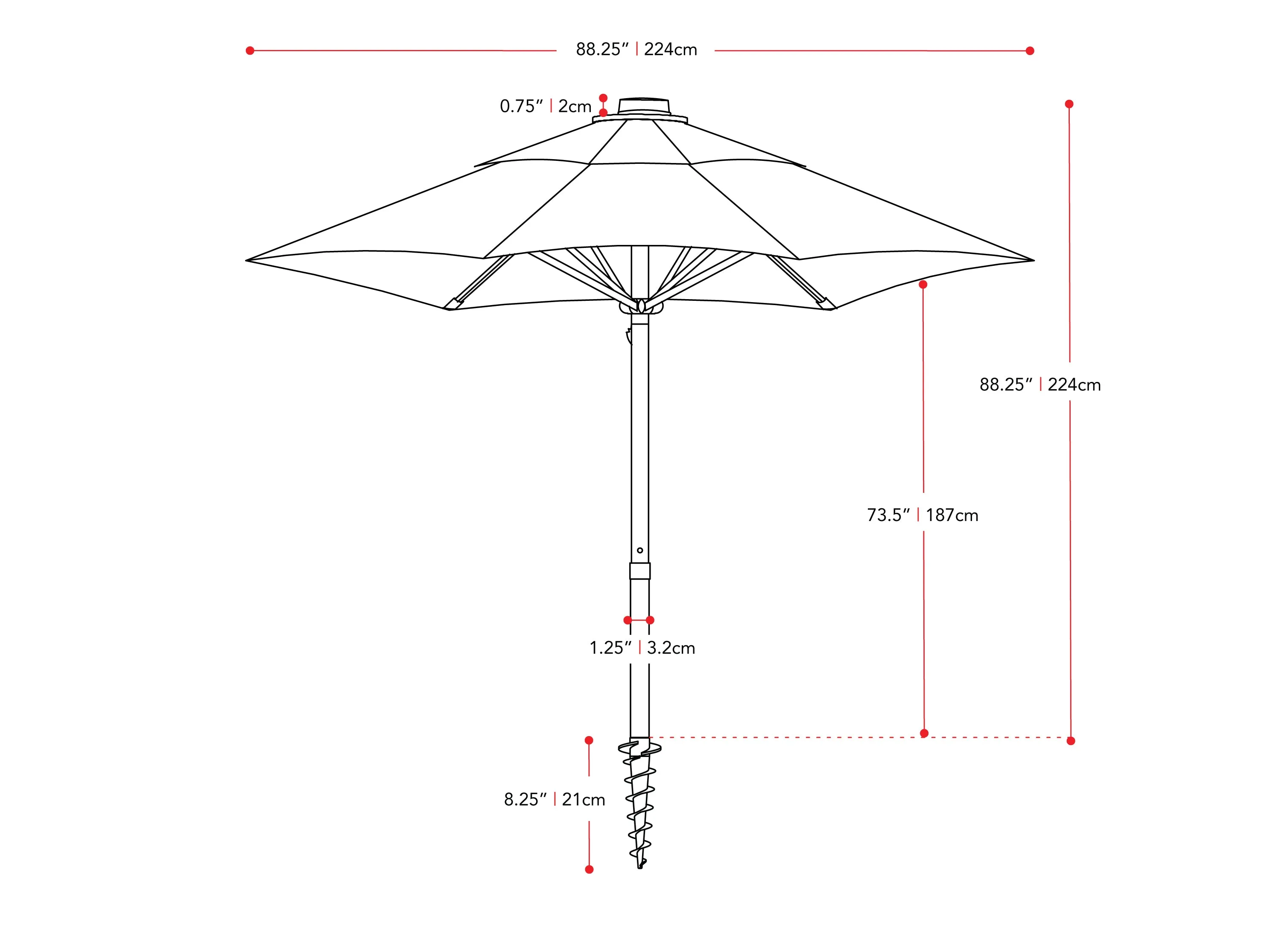 7.5ft Forest Green Beach Umbrella