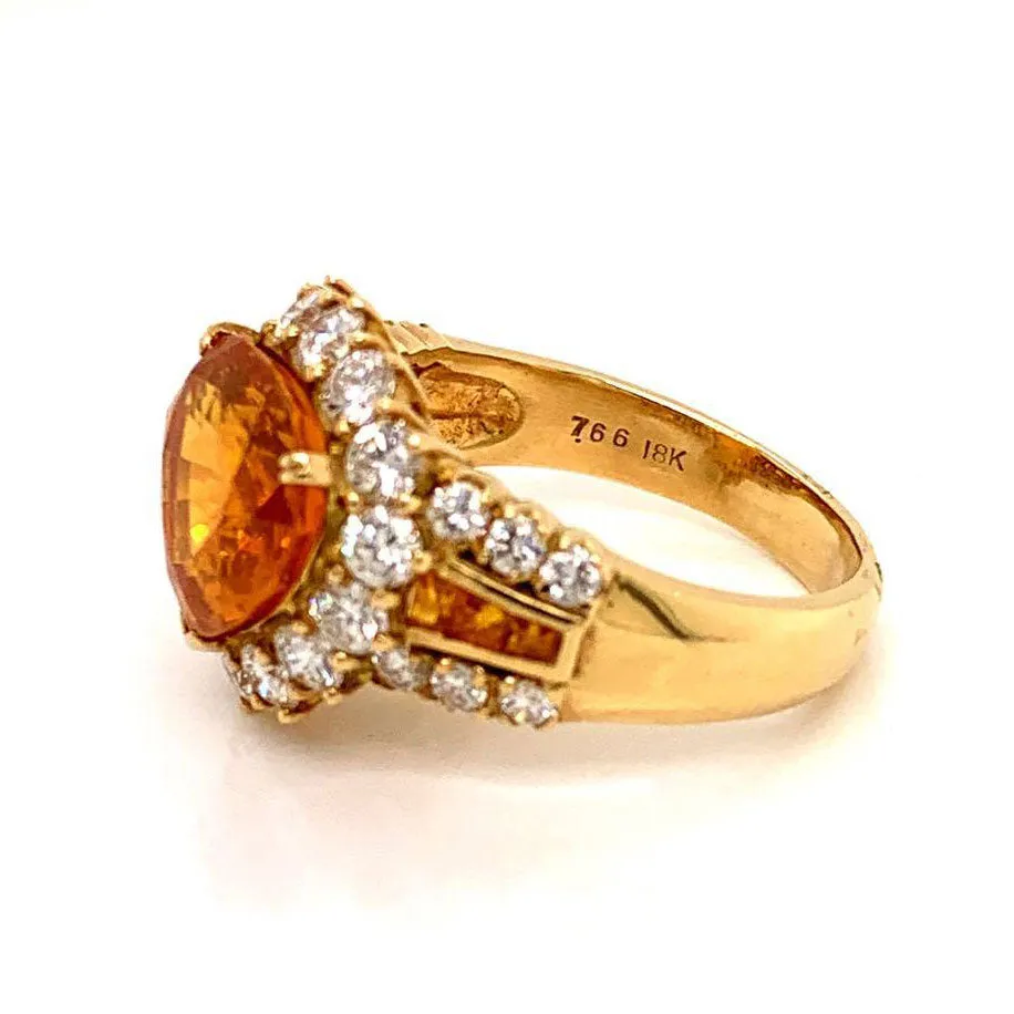 7.66 Carat Orange Sapphire Diamond Gold Ring