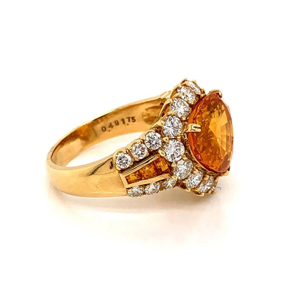 7.66 Carat Orange Sapphire Diamond Gold Ring