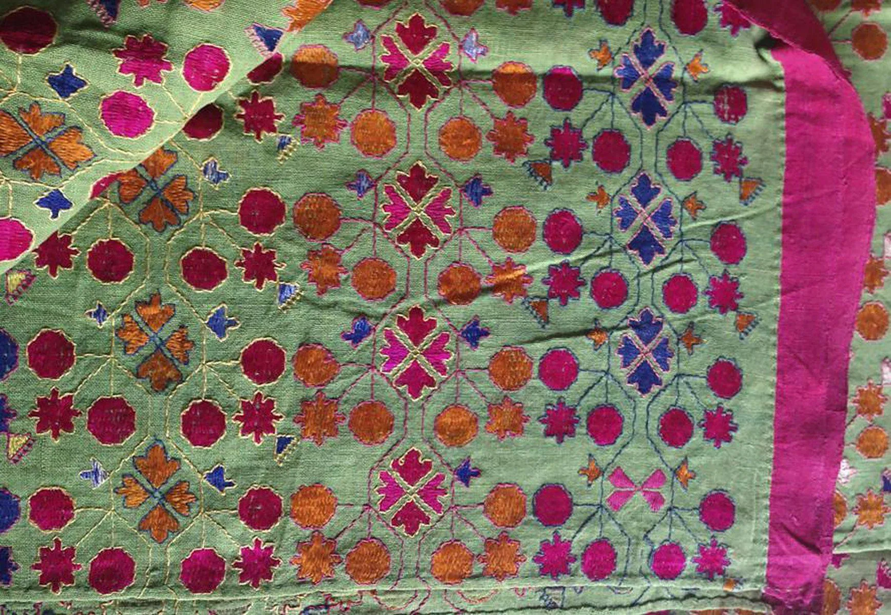 770 SOLD Rare Green Antique Swat Valley Shawl textile