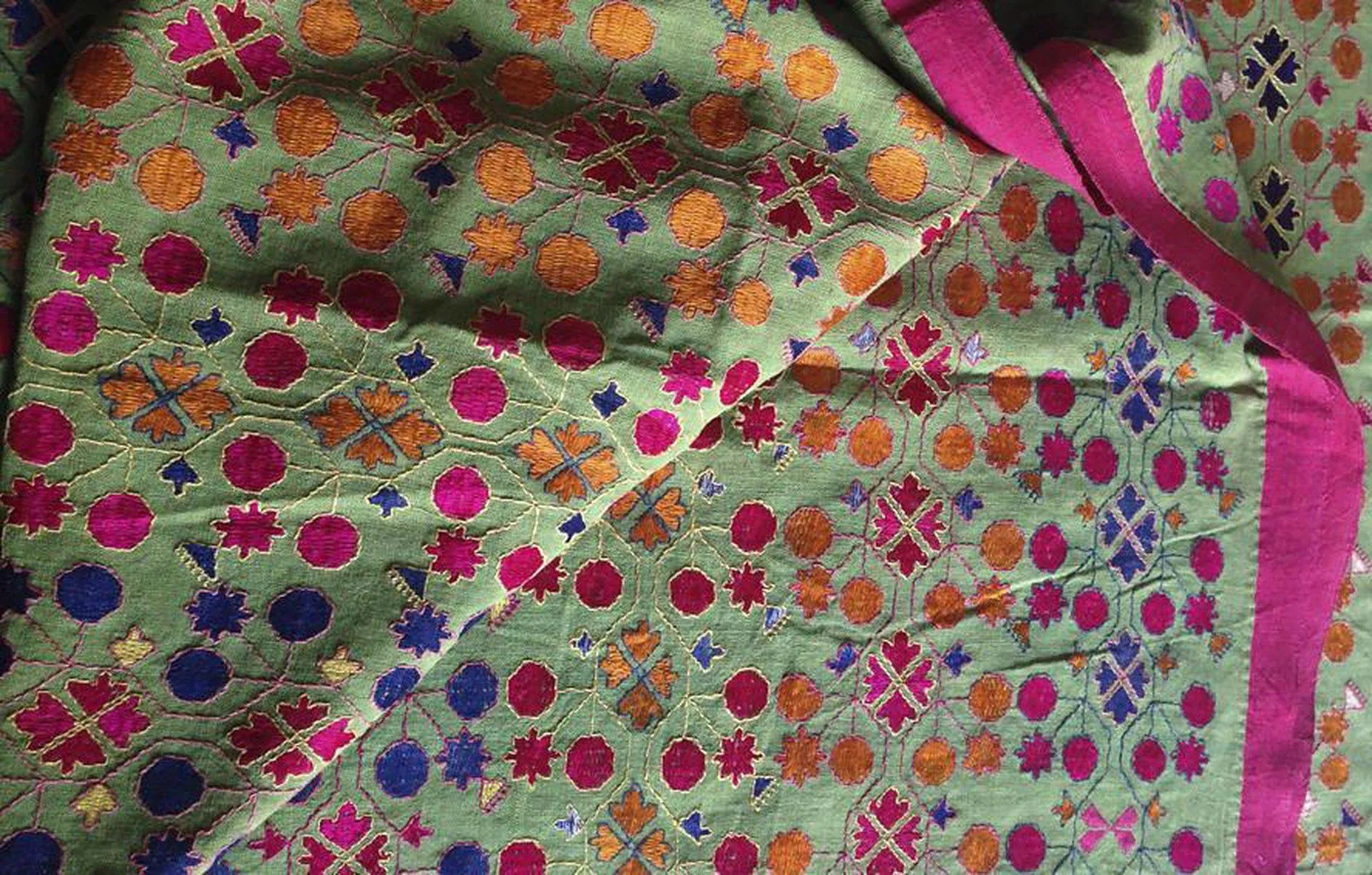 770 SOLD Rare Green Antique Swat Valley Shawl textile