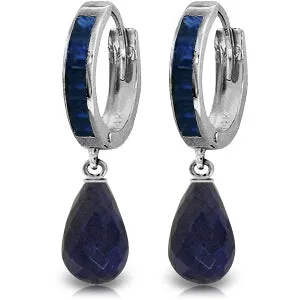 7.8 Carat 14K Solid White Gold Hoop Earrings Dangling Sapphire