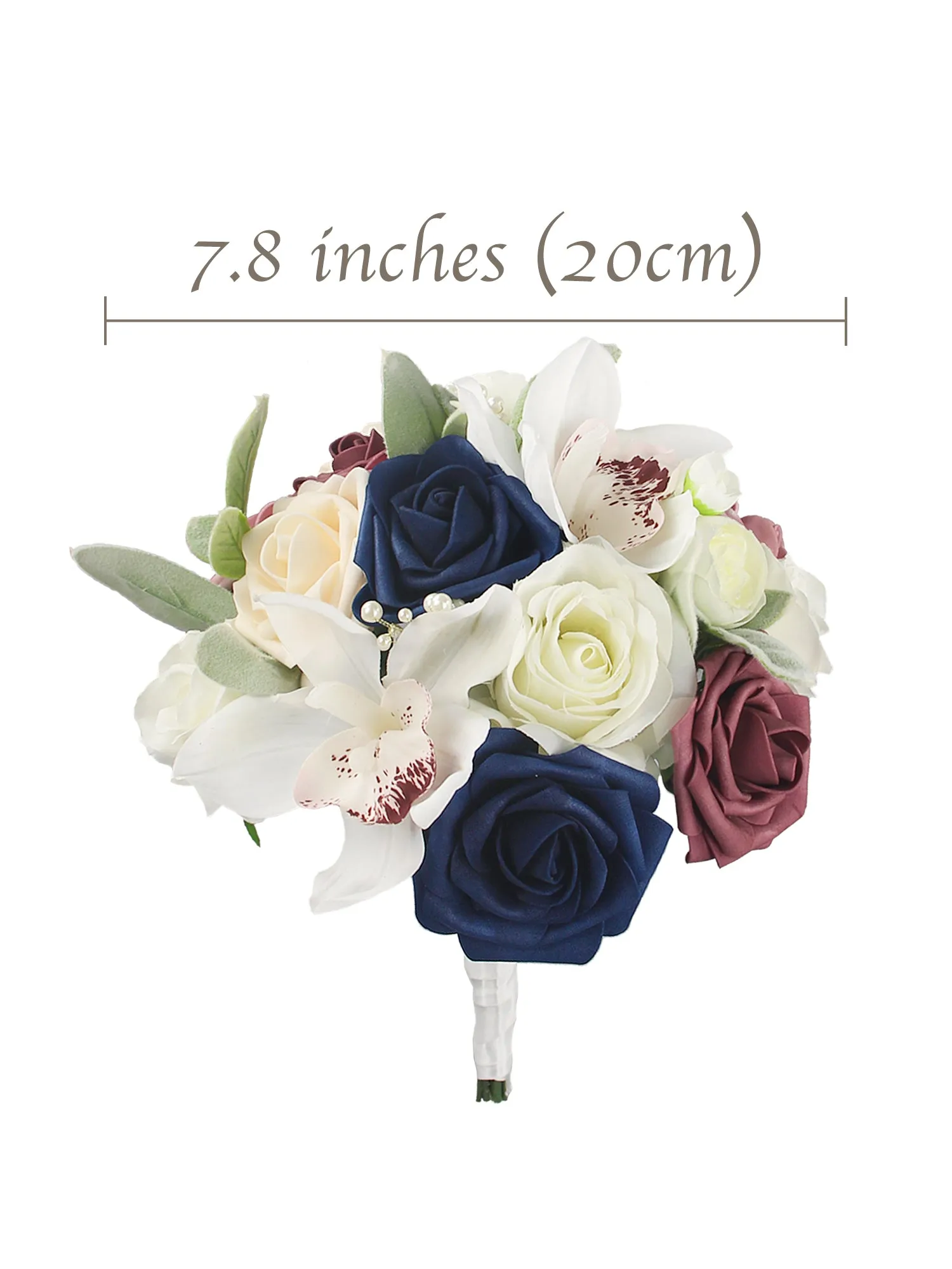 7.8 inch wide Dusty Rose & Navy Blue Bridesmaid Bouquet