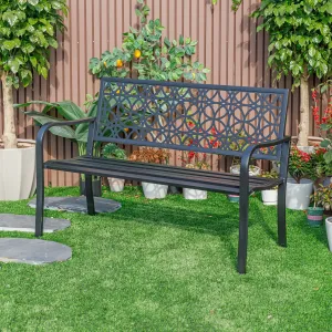 78660-B-BK -  Classic Noir- Black All-Steel Garden Bench for Timeless Appeal