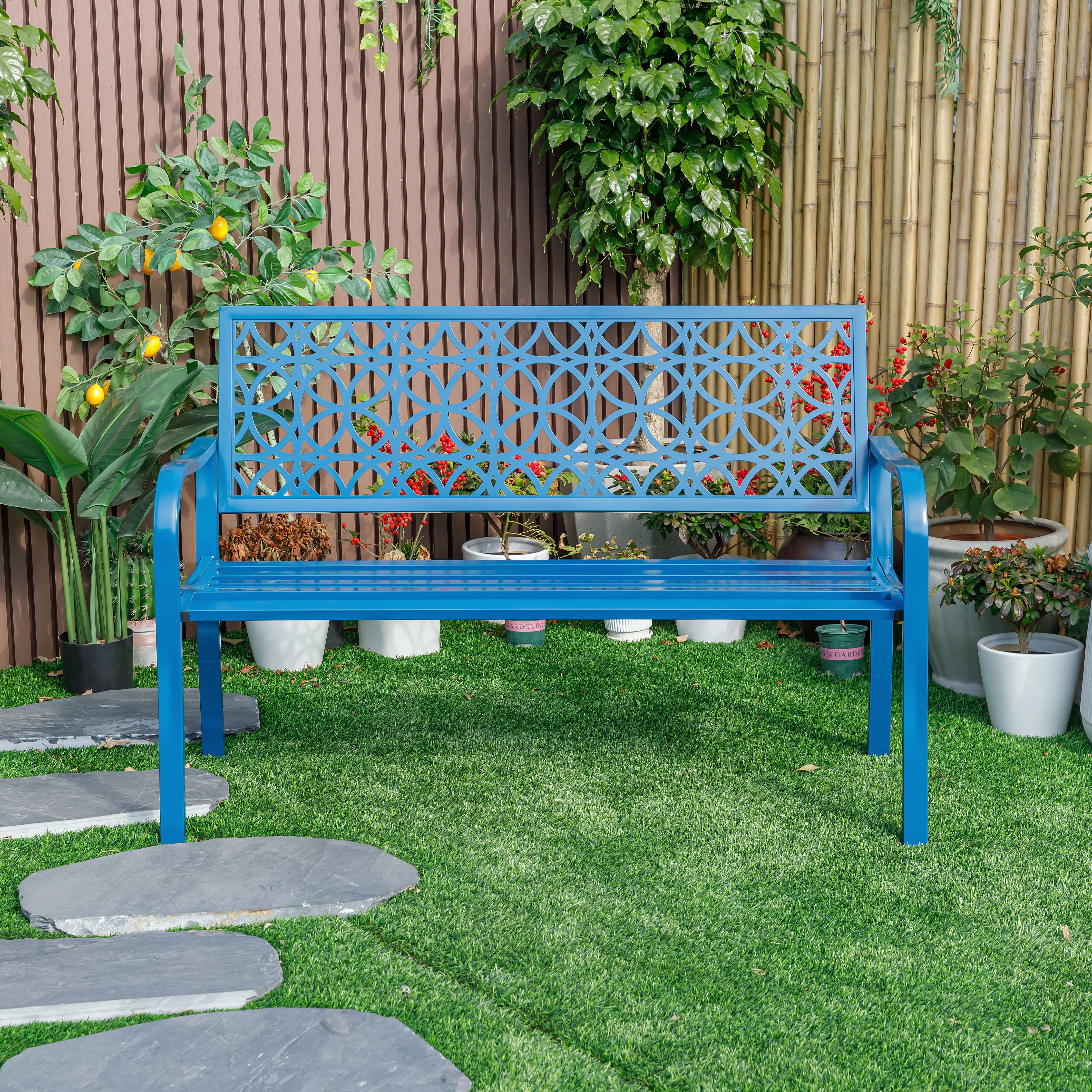 78660-B-BL -  Blue Lagoon Escape- All-Steel Garden Bench for Tranquil Moments