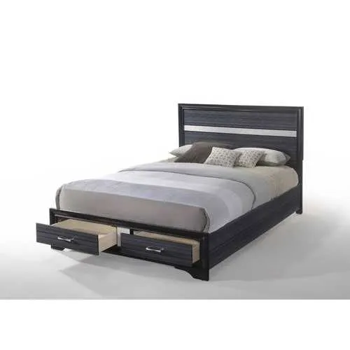 79" X 84" X 50" Black Wood Eastern King Bed w/Storage