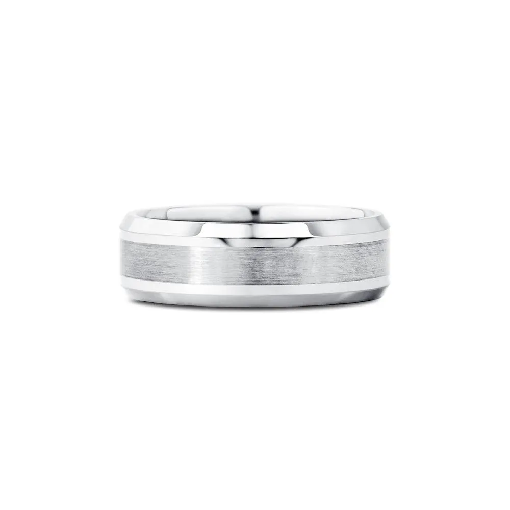 7mm Brushed Finish Men's Wedding Band With Beveled Edges