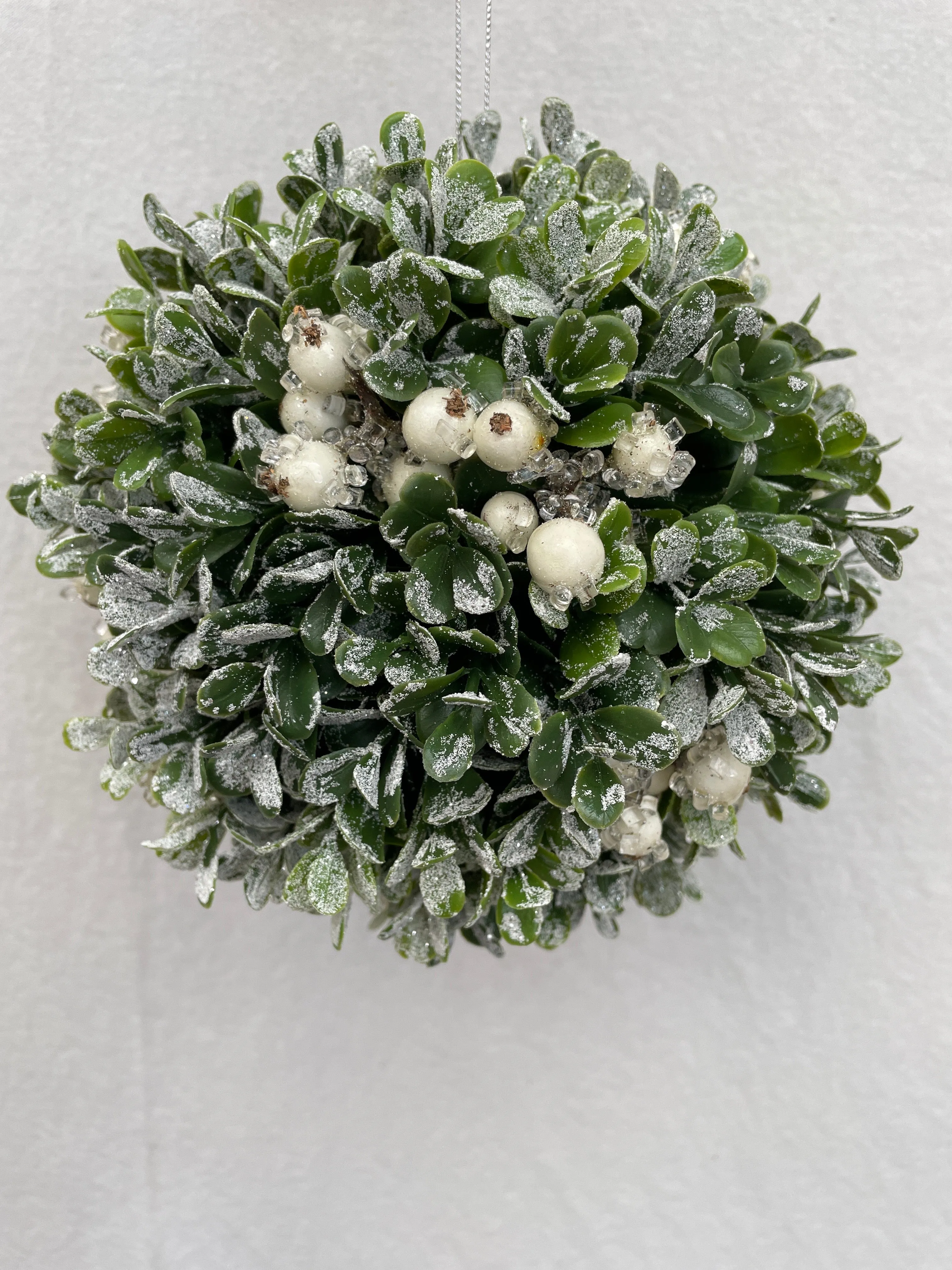 7" Frosted Kissing Ball with White Berries