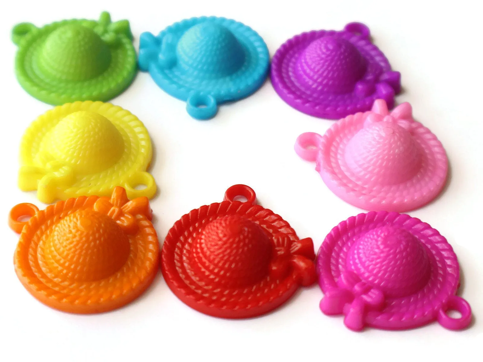 8 31mm Mixed Color Straw Hat Charms Plastic Beads