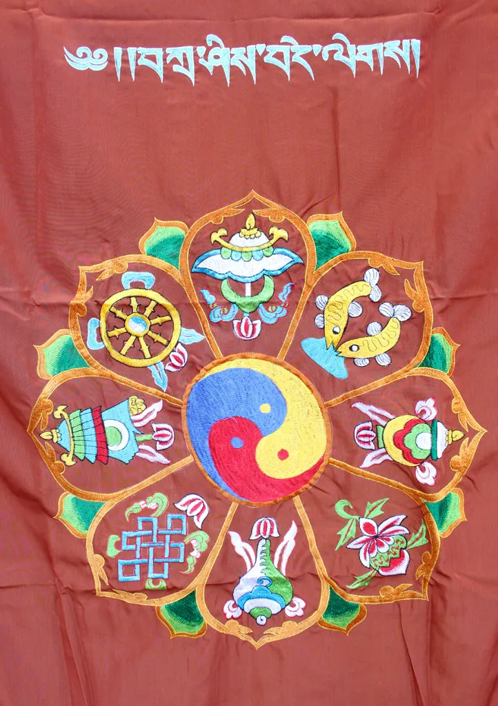 8 Auspicious Symbol with Ying Yang Embroidered Tibetan Wall Hanging Curtain/Cover