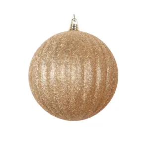 8 Inch Shatterproof Gold Pleated Glitter Finish Designer Ball Ornament, Pre-Wired for Christmas Decorating