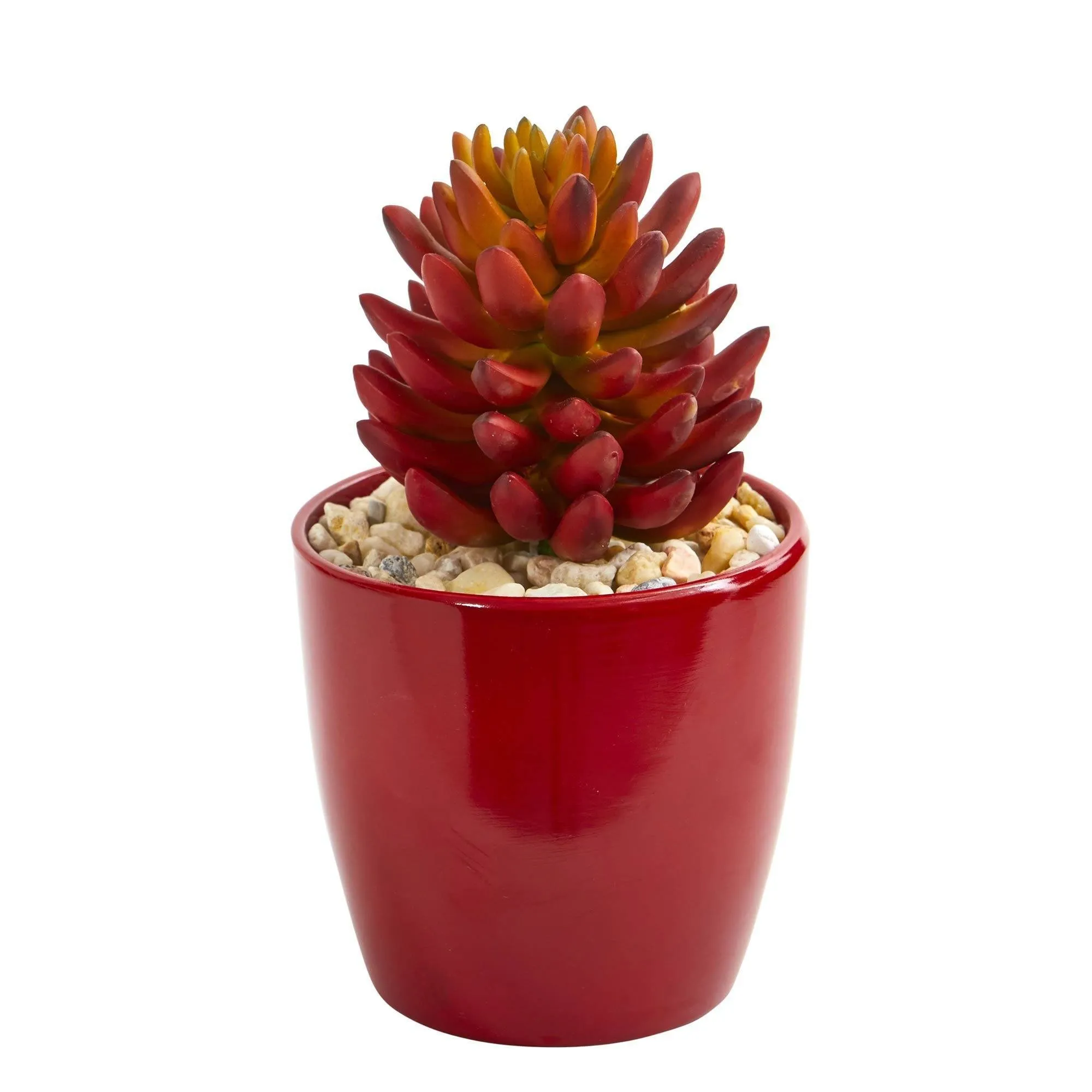 8” Mixed Succulent Artificial Plant in Red Vase (Set of 3)