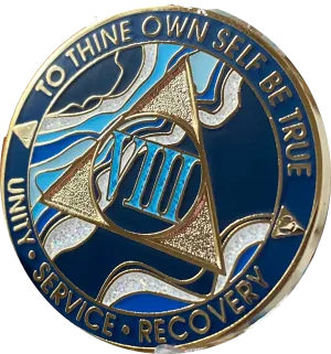 8 Year AA Medallion Elegant Navy Blue Marble Gold Sobriety Chip