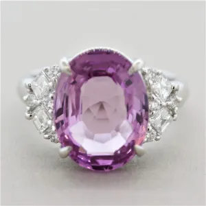 8.04 Carat Pink Sapphire Diamond Platinum Ring, GIA Certified