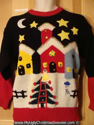 80s Classic Tacky Christmas Sweater with Winter Town (f1341)