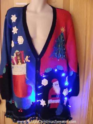 80s Light Up Christmas Sweater with Bear, Santa