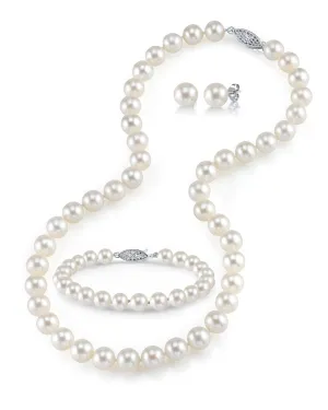 8.5-9.5mm Freshwater Pearl Necklace, Bracelet & Earrings