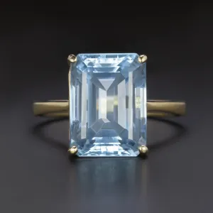 8.5 CARAT EMERALD SHAPE CUT BLUE TOPAZ SOLITAIRE RING 14k YELLOW GOLD COCKTAIL