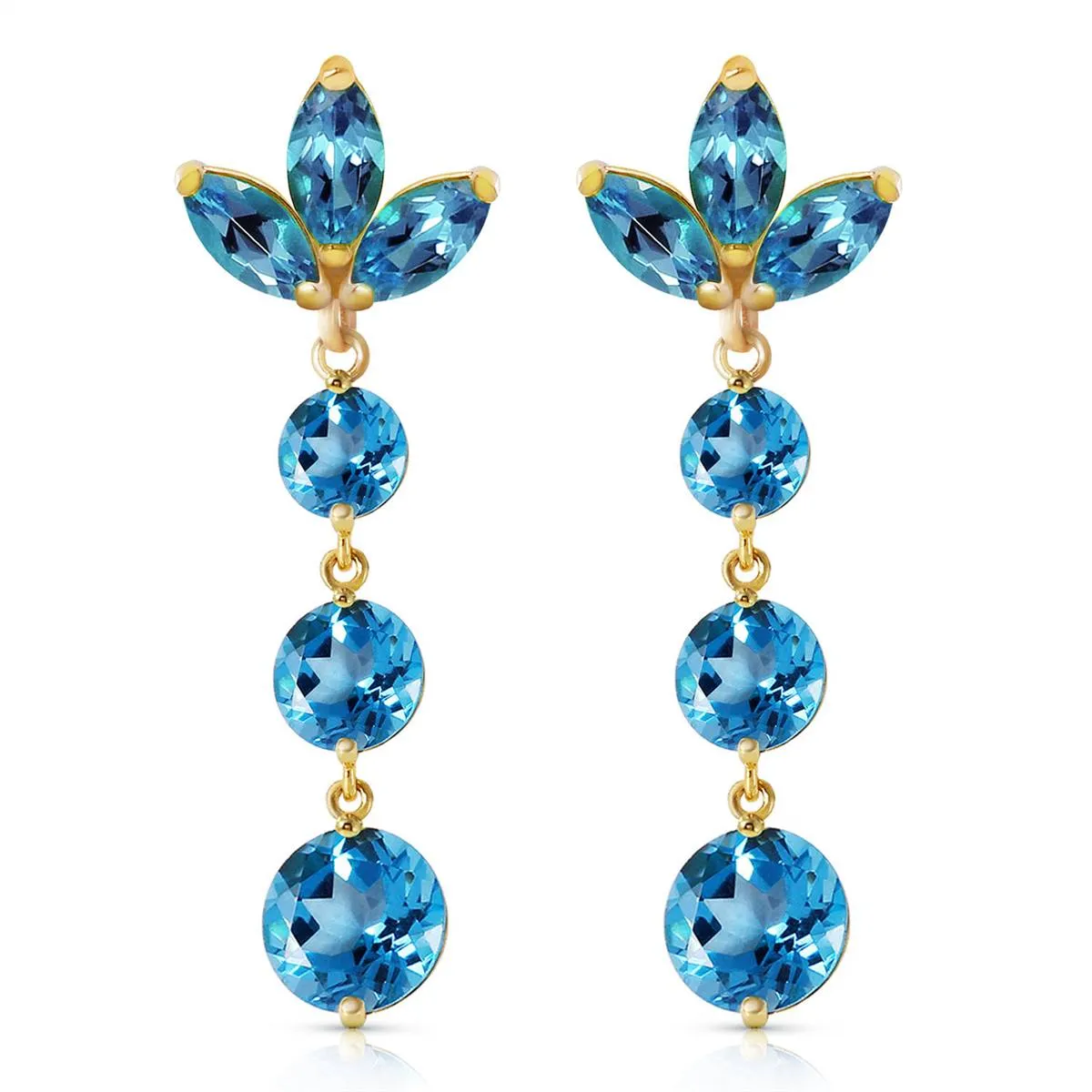 8.7 Carat 14K Solid Yellow Gold Dangling Earrings Natural Blue Topaz