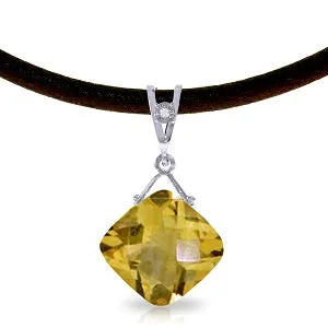 8.76 Carat 14K Solid White Gold Leather Necklace Diamond Citrine