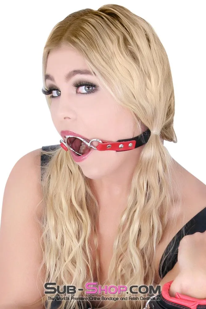 8982MQ      Open Mouth Ring Gag with Tongue Depressor, Black and Red