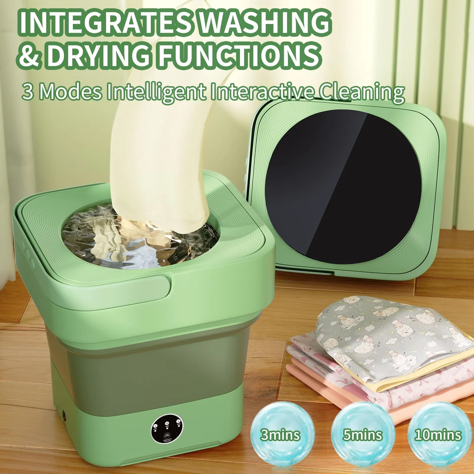 8L Folding Portable Washer for Baby Clothes, Travel, Camping