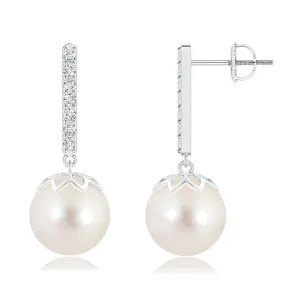 8mm Freshwater Cultured Pearl and Moissanite Pavé Bar Drop Earrings