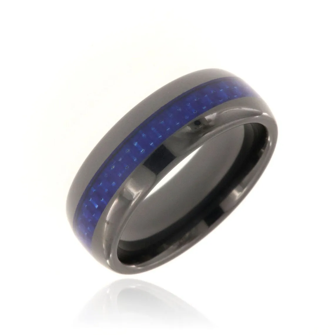 8mm Lightweight Tungsten Carbide Men's Ring With Blue Carbon Fiber Inlay And Polished Finish - FREE Personalization