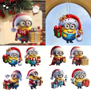 8pcs Cute Minions Christmas Tree Ornaments - 2D Acrylic, Double-Sided Design for Holiday & New Year Decorations, Perfect for Cars, Backpacks, Keychains & Windows, for Christmas