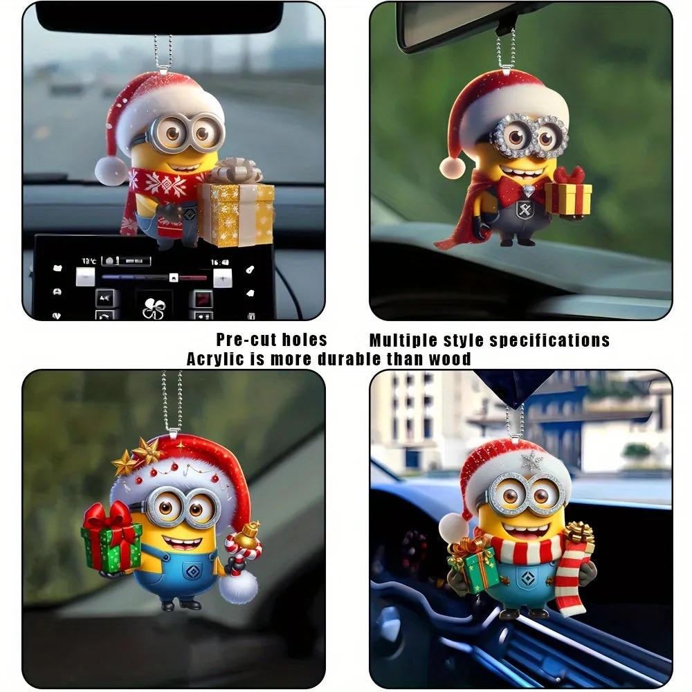 8pcs Cute Minions Christmas Tree Ornaments - 2D Acrylic, Double-Sided Design for Holiday & New Year Decorations, Perfect for Cars, Backpacks, Keychains & Windows, for Christmas