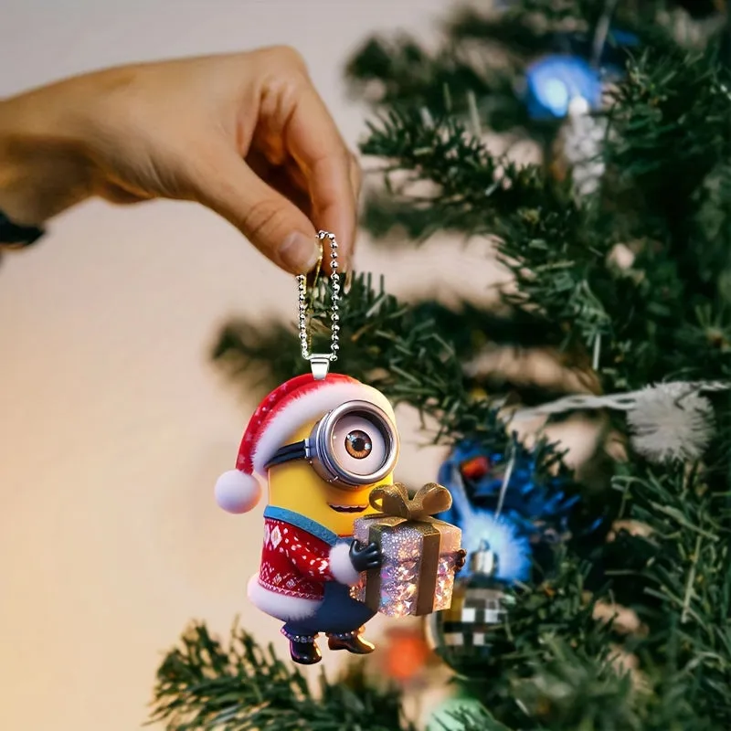 8pcs Cute Minions Christmas Tree Ornaments - 2D Acrylic, Double-Sided Design for Holiday & New Year Decorations, Perfect for Cars, Backpacks, Keychains & Windows, for Christmas