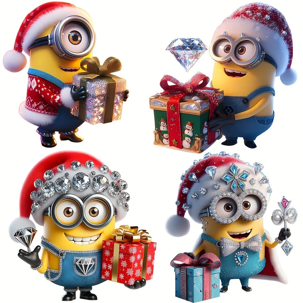 8pcs Cute Minions Christmas Tree Ornaments - 2D Acrylic, Double-Sided Design for Holiday & New Year Decorations, Perfect for Cars, Backpacks, Keychains & Windows, for Christmas