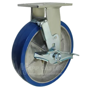 8" x 2" Polyurethane on Aluminum Wheel Rigid Brake Caster - 1,250 Lbs Capacity