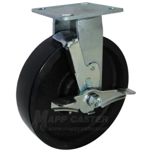 8" x 2" Polyurthane on Iron Wheel Rigid Brake Caster - 1,250 Lbs Capacity