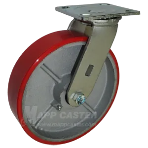 8" x 2" Red Poly on Iron Wheel Swivel Caster - 1,250 Lbs Capacity