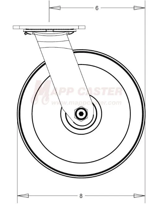 8" x 2" Red Poly on Iron Wheel Swivel Caster - 1,250 Lbs Capacity