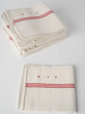 9 French Linen tea towels - red stripe BS monogram