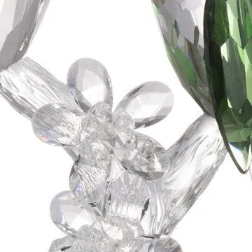 9 Inch 2 Parrots Sculpture Figurine Accent, Clear and Green Faceted Glass By Casagear Home