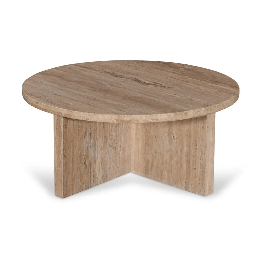 90cm Travertine Top Round Coffee Table